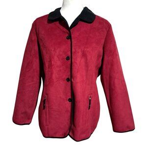 Alfred Dunner Crimson Faux Suede Jacket Ebony Trim 12P NWT Glam 90s/2000s